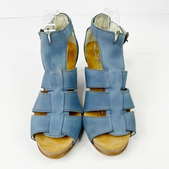 El Naturalista Sandals Shoes Size 41 US 10 Blue Leather Caged Heels Open Toe - Picture 2 of 6